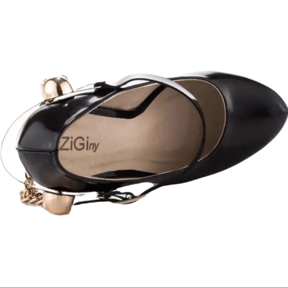 Ziginy Black Gold Skull Chain Platform Heel - Picture 4 of 9